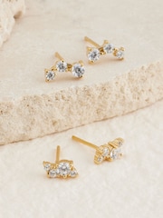 Gold Plated Sterling Silver Sparkle Stud Earrings 2 Pack - Image 1 of 4