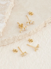 Gold Plated Sterling Silver Sparkle Stud Earrings 2 Pack - Image 2 of 4