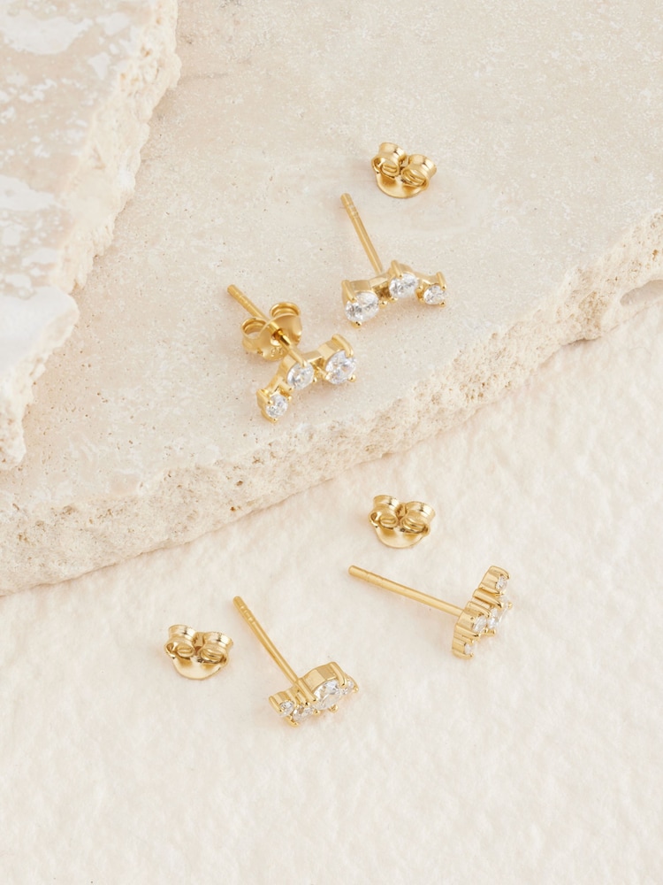 Gold Plated Sterling Silver Sparkle Stud Earrings 2 Pack - Image 2 of 4