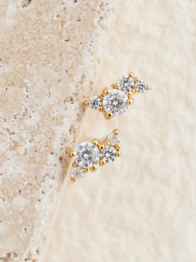 Gold Plated Sterling Silver Sparkle Stud Earrings 2 Pack - Image 4 of 4