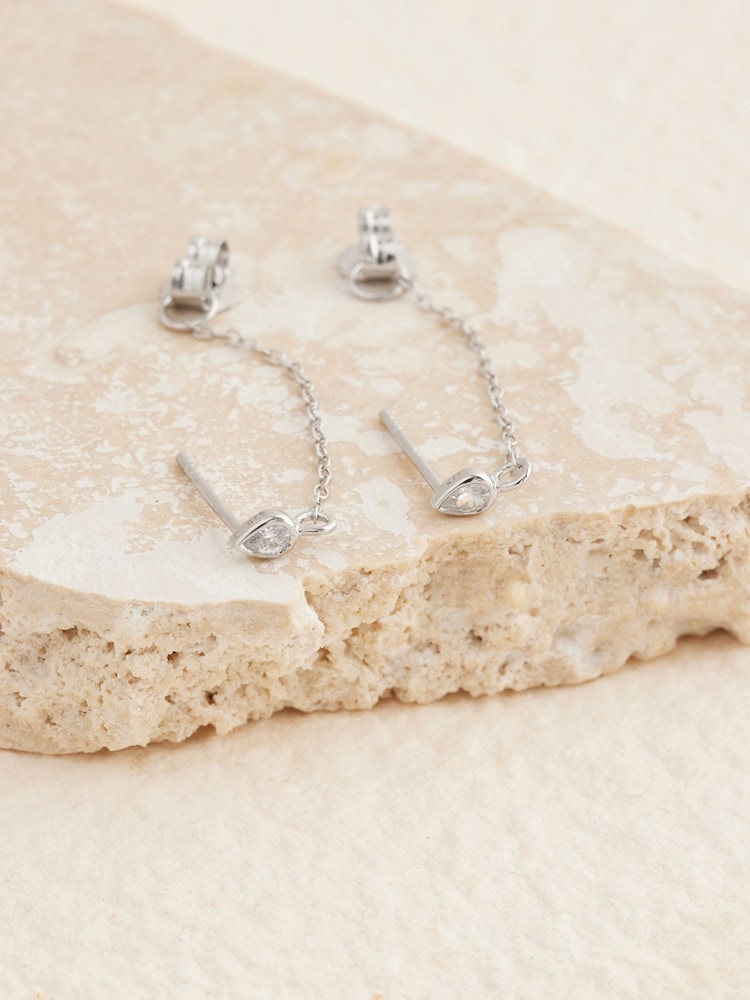 Sterling Silver Cubic Zirconia Chain Stud Earrings - Image 1 of 3 Sterling Silver Cubic Zirconia Chain Stud Earrings - Image 1 of 3
