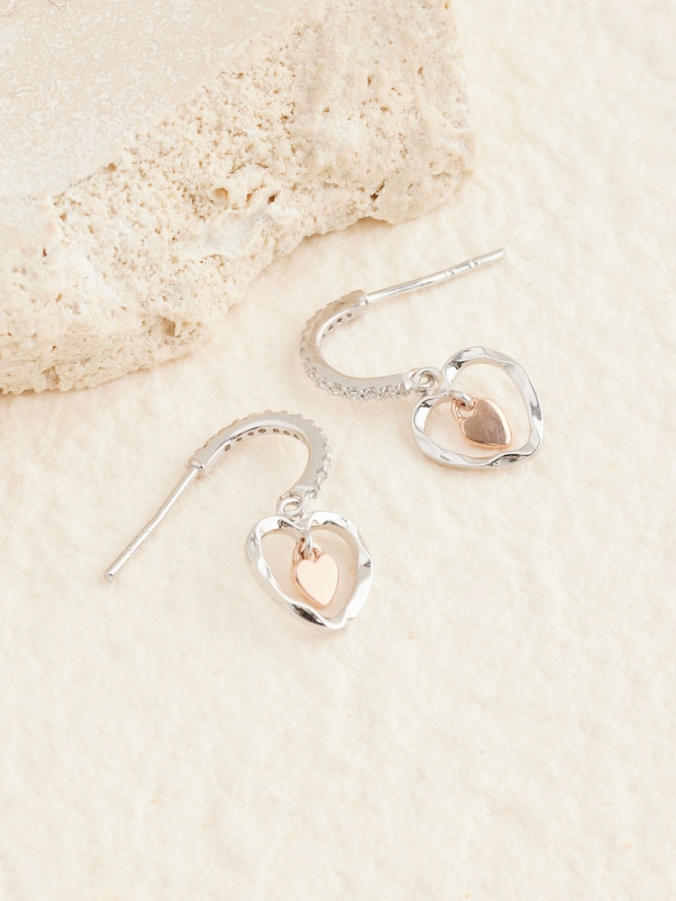 Sterling Silver Mixed Metal Heart Drop Earrings - Image 1 of 3