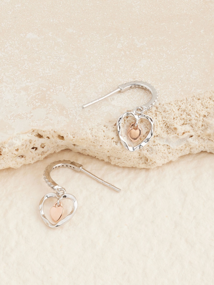 Sterling Silver Mixed Metal Heart Drop Earrings - Image 2 of 3