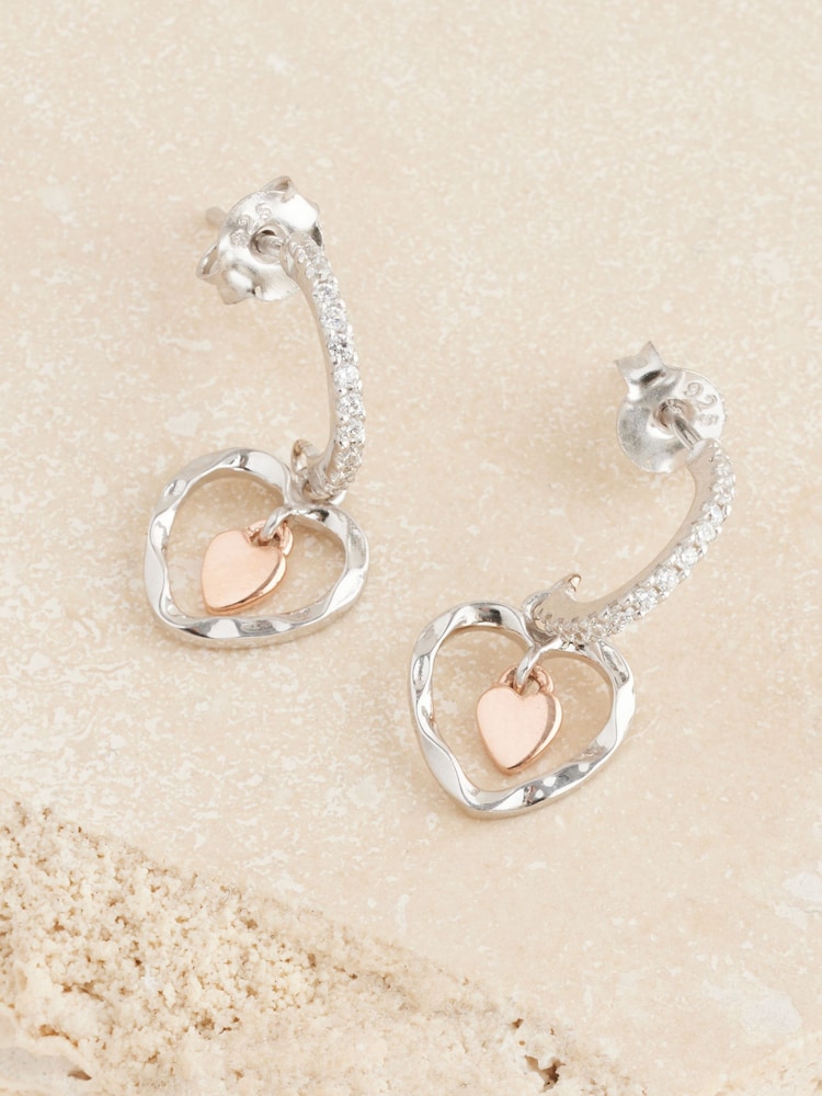 Sterling Silver Mixed Metal Heart Drop Earrings - Image 3 of 3