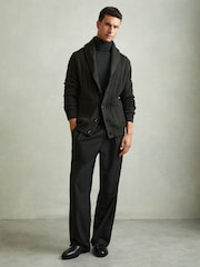 Reiss Forest Green Armitage Cabled Shawl-Collar Cardigan with Cotton and Wool - Image 3 of 6