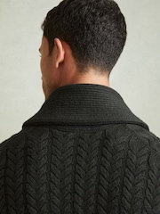 Reiss Forest Green Armitage Cabled Shawl-Collar Cardigan with Cotton and Wool - Image 4 of 6