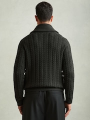 Reiss Forest Green Armitage Cabled Shawl-Collar Cardigan with Cotton and Wool - Image 5 of 6