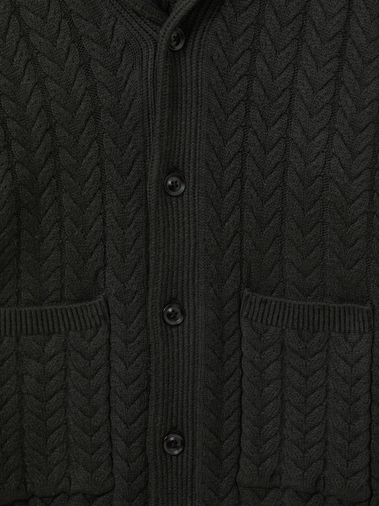 Reiss Forest Green Armitage Cabled Shawl-Collar Cardigan with Cotton and Wool - Image 6 of 6