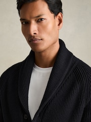 Reiss Navy Winters Ribbed Shawl-Collar Cardigan with Cotton and Wool - Image 4 of 6