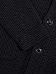 Reiss Navy Winters Ribbed Shawl-Collar Cardigan with Cotton and Wool - Image 6 of 6