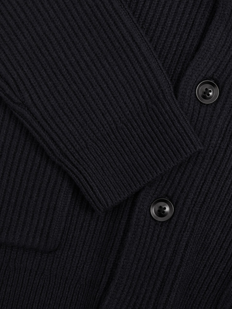 Reiss Navy Winters Ribbed Shawl-Collar Cardigan with Cotton and Wool - Image 6 of 6