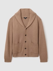 Reiss Camel Winters Ribbed Shawl-Collar Cardigan with Cotton and Wool - Image 2 of 6