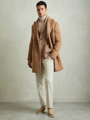 Reiss Camel Winters Ribbed Shawl-Collar Cardigan with Cotton and Wool - Image 5 of 6