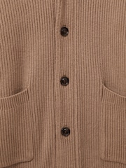 Reiss Camel Winters Ribbed Shawl-Collar Cardigan with Cotton and Wool - Image 6 of 6