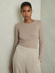 Reiss Neutral Ana Marled Asymmetric Ruched Top - Image 1 of 6