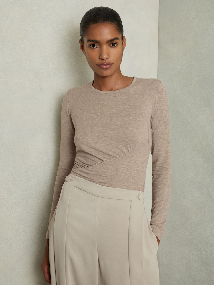 Reiss Neutral Ana Marled Asymmetric Ruched Top - Image 1 of 6