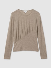 Reiss Neutral Ana Marled Asymmetric Ruched Top - Image 2 of 6