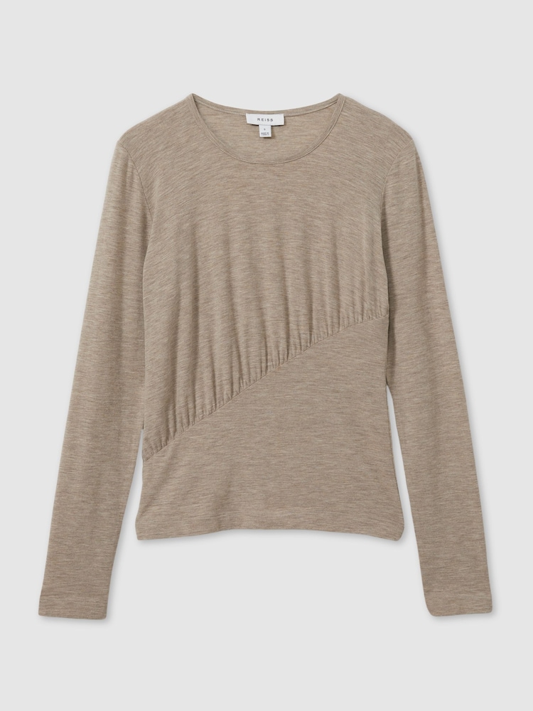 Reiss Neutral Ana Marled Asymmetric Ruched Top - Image 2 of 6