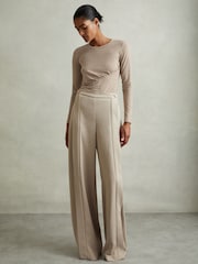 Reiss Neutral Ana Marled Asymmetric Ruched Top - Image 3 of 6
