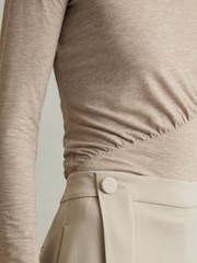 Reiss Neutral Ana Marled Asymmetric Ruched Top - Image 4 of 6