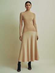 Песочный - Florere Hybrid Knit-Satin Midi Dress - Image 1 of 6