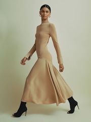 Песочный - Florere Hybrid Knit-Satin Midi Dress - Image 2 of 6