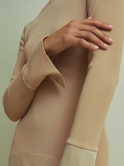 Песочный - Florere Hybrid Knit-Satin Midi Dress - Image 4 of 6