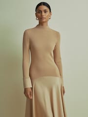 Песочный - Florere Hybrid Knit-Satin Midi Dress - Image 5 of 6