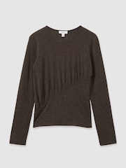 Reiss Chocolate Ana Marled Asymmetric Ruched Top - Image 2 of 5