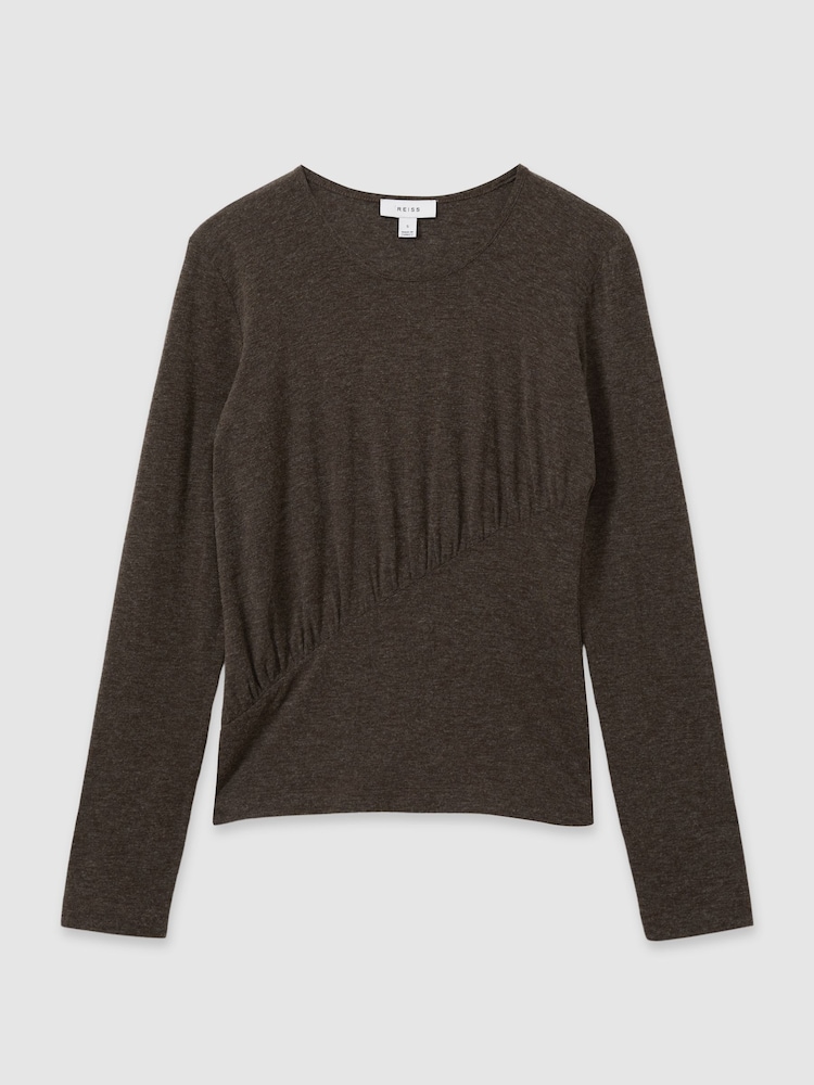 Reiss Chocolate Ana Marled Asymmetric Ruched Top - Image 2 of 5