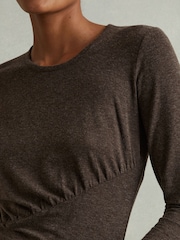 Reiss Chocolate Ana Marled Asymmetric Ruched Top - Image 3 of 5