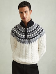 Reiss Black/White Colorado Zipped Jumper with Cotton and Wool - Image 1 of 6