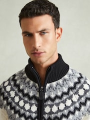 Reiss Black/White Colorado Zipped Jumper with Cotton and Wool - Image 3 of 6