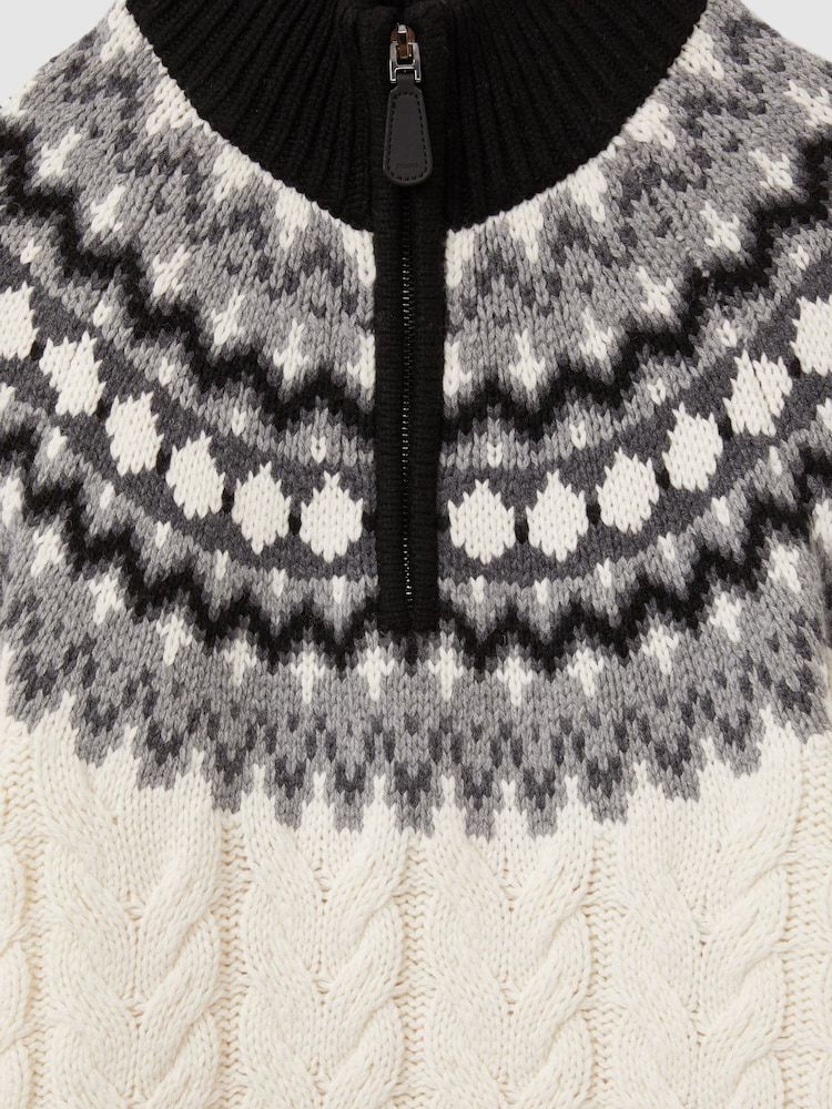 Reiss Black/White Colorado Zipped Jumper with Cotton and Wool - Image 6 of 6