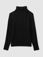 Reiss Black Flick Cabled Roll-Neck Jumper with Cotton and Wool - Image 2 of 7