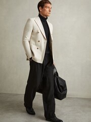Reiss Black Flick Cabled Roll-Neck Jumper with Cotton and Wool - Image 6 of 7