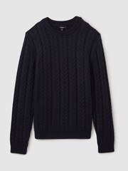 Reiss Navy Stoke Cable Knitted Jumper with Cotton and Wool - Image 2 of 5