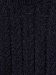 Reiss Navy Stoke Cable Knitted Jumper with Cotton and Wool - Image 5 of 5