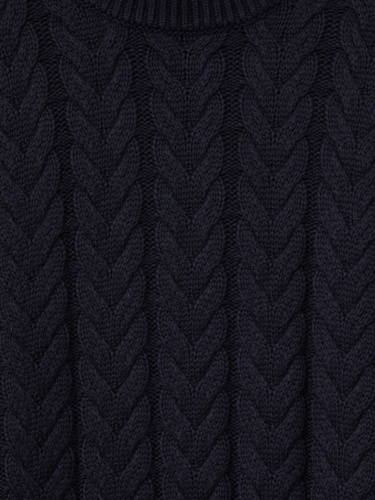 Reiss Navy Stoke Cable Knitted Jumper with Cotton and Wool - Image 5 of 5