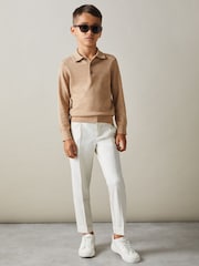 Reiss Camel Melange Trafford 13-14 yrs Merino Wool Polo Shirt - Image 2 of 4
