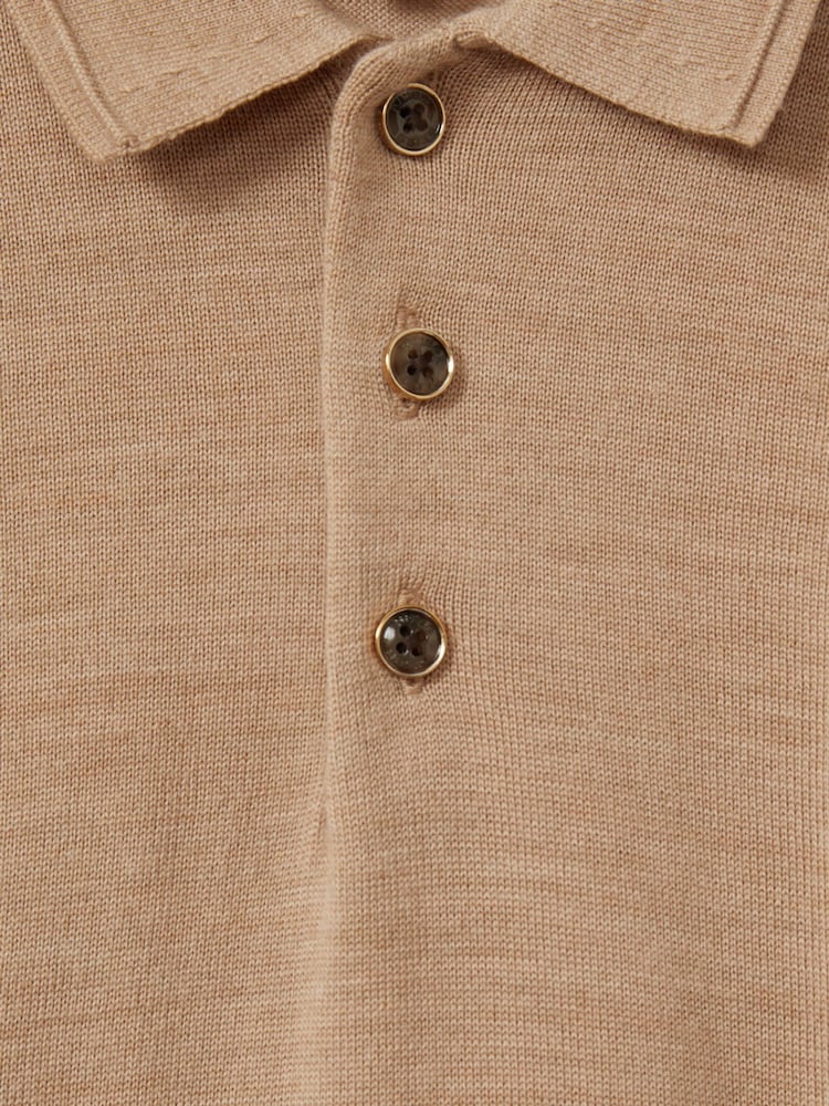Reiss Camel Melange Trafford 13-14 yrs Merino Wool Polo Shirt - Image 4 of 4