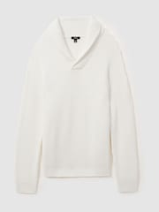 Reiss White Dewhirst Ribbed Shawl Collar Jumper with Cotton and Wool - Image 2 of 6