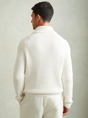 Reiss White Dewhirst Ribbed Shawl Collar Jumper with Cotton and Wool - Image 5 of 6