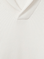 Reiss White Dewhirst Ribbed Shawl Collar Jumper with Cotton and Wool - Image 6 of 6
