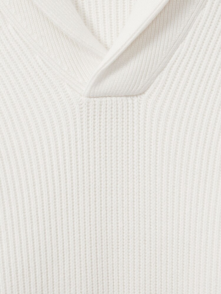 Reiss White Dewhirst Ribbed Shawl Collar Jumper with Cotton and Wool - Image 6 of 6