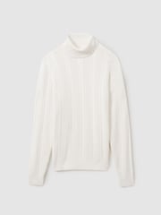 Reiss White Flick Cabled Roll-Neck Jumper with Cotton and Wool - Image 2 of 6