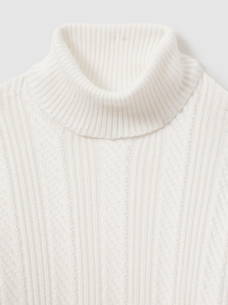 Reiss White Flick Cabled Roll-Neck Jumper with Cotton and Wool - Image 6 of 6