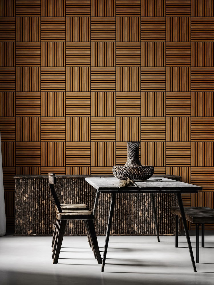 Hoopla Walls Teak Square Slat Wallpaper - Image 1 of 2
