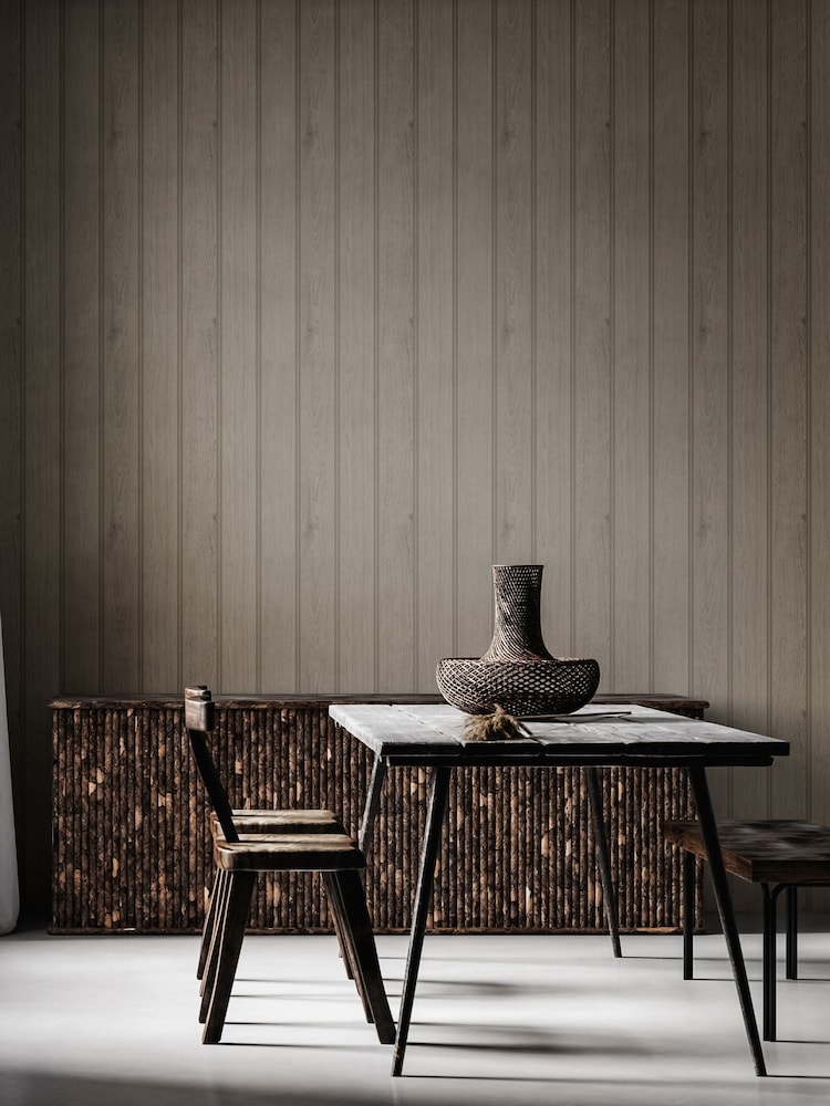 Hoopla Walls Mink Tongue And Groove Wallpaper - Image 1 of 2
