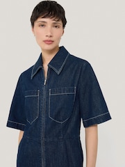 Jigsaw Blue Denim Contrast Stitch 100% Cotton Jumpsuit - Image 2 of 5